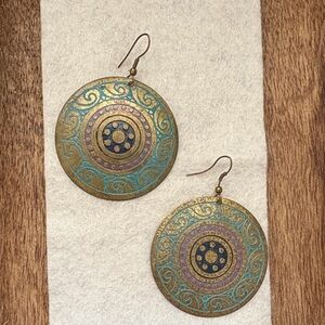 Boho Circular Filigree Drop Earrings - Turquoise & Gold